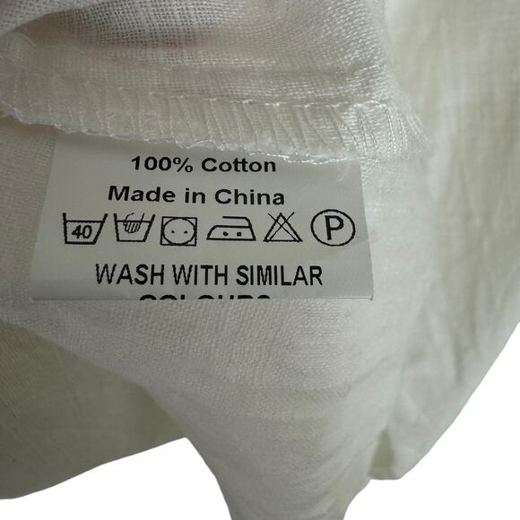 O-nelue White 100% Cotton 3/4 Sleeve Collared Asymmetrical Button Up Size L - Picture 8 of 9